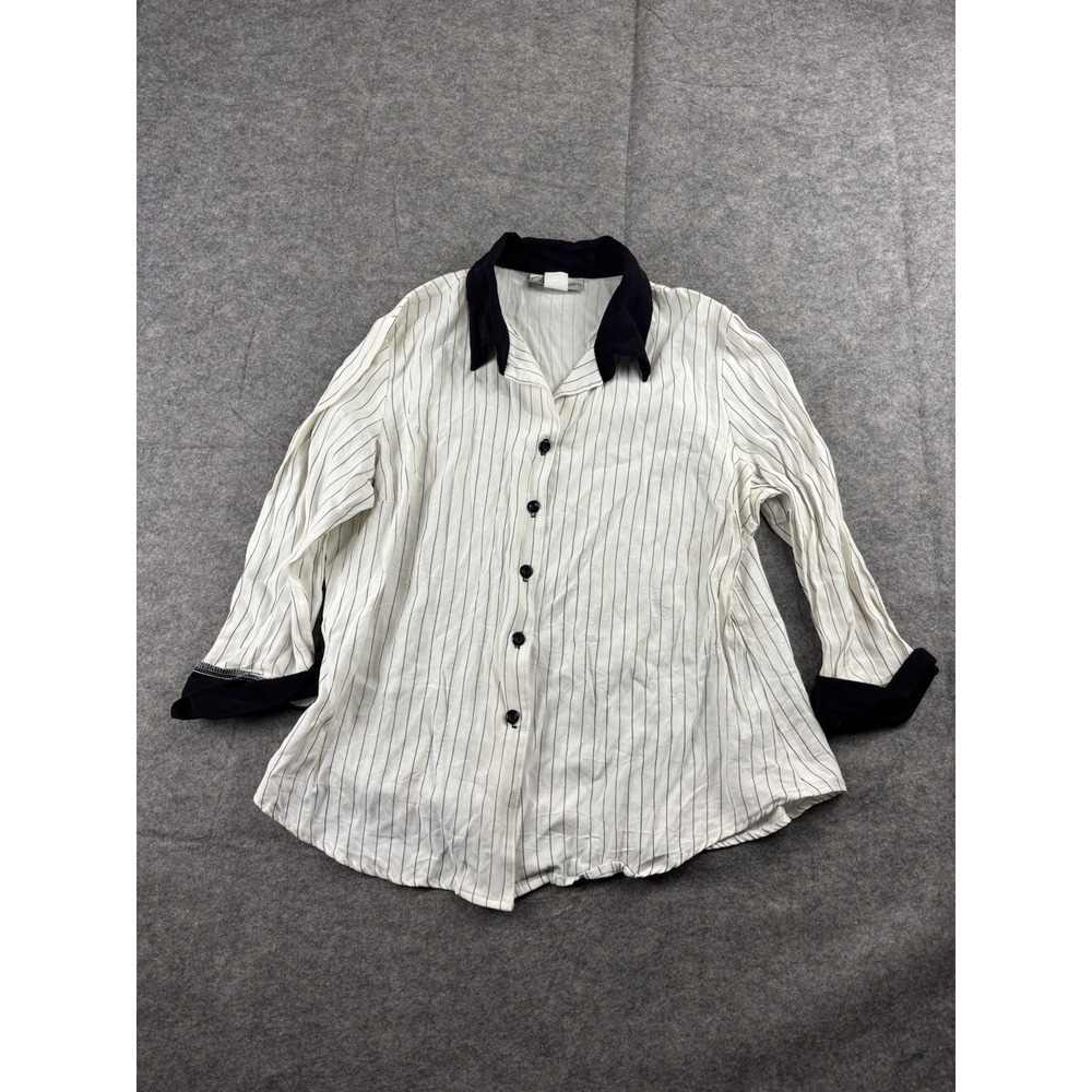 VTG 90s Dressbarn Women's L Button Up‎ Striped Shirt Blouse Preppy Old Money SEE